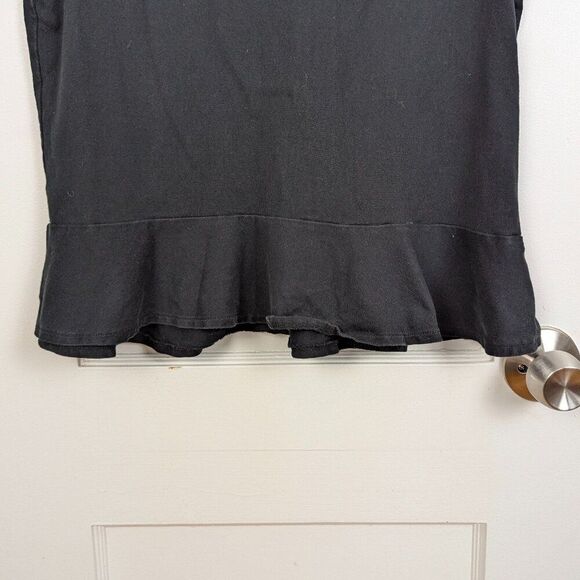 Kate Spade | Black Peplum Cotton T-Shirt with Pearl Studs Size Medium - Picture 3 of 6